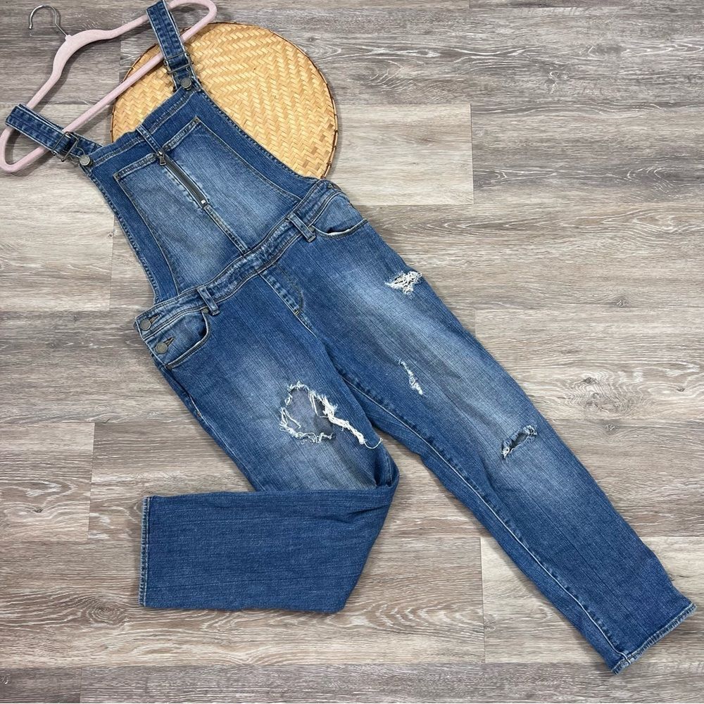 Paige distressed zip front overalls